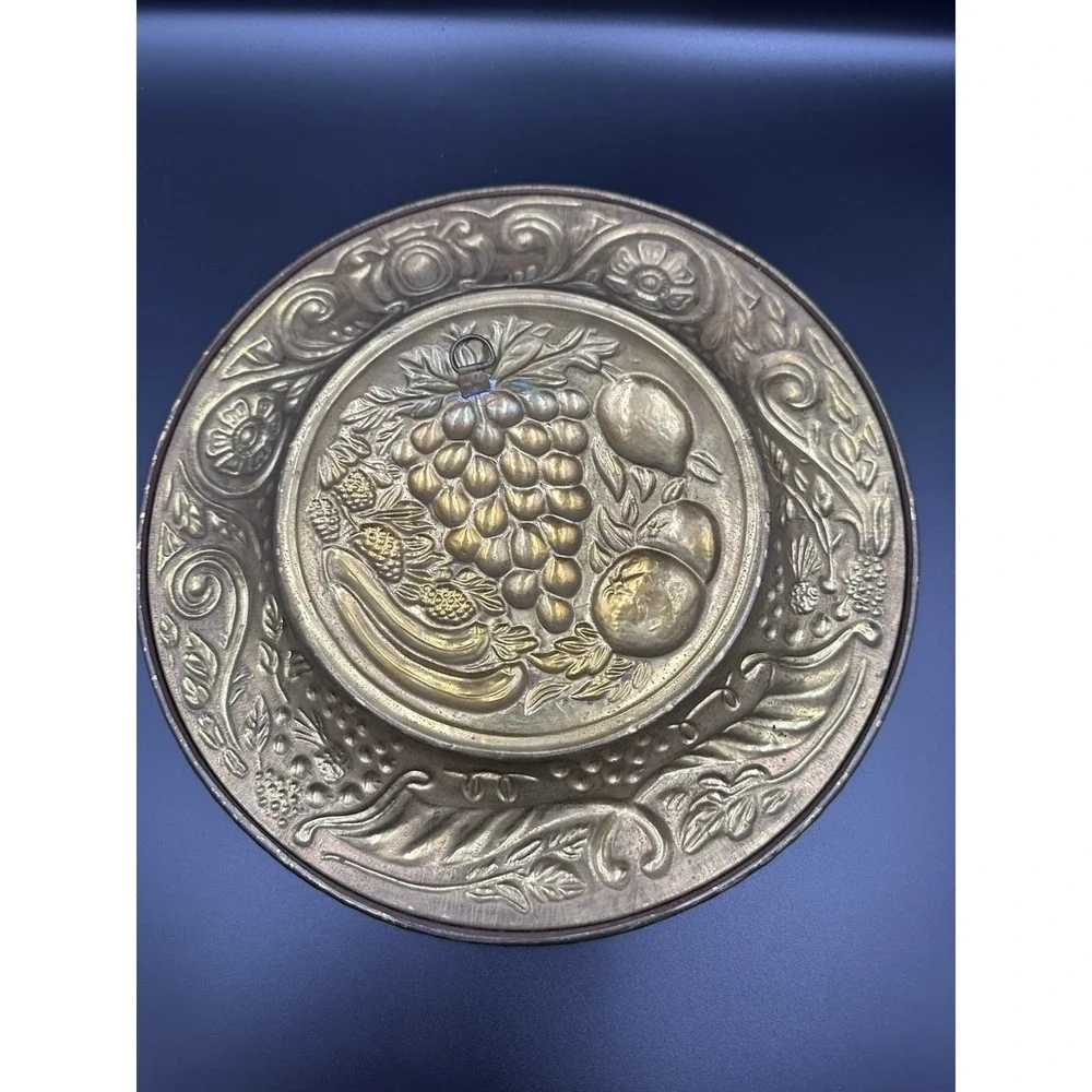 Vintage Embossed Brass Wall Plates 12-inch Set of 2, Made in England